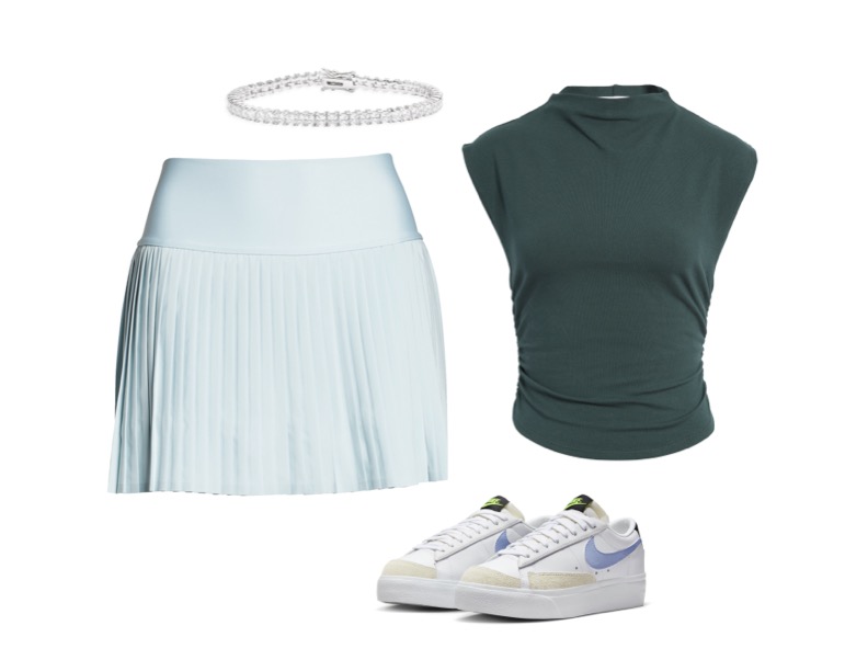 Tennis Skirt, bracelet and sneakers