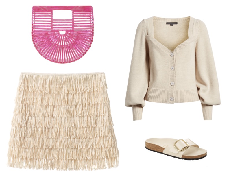 neutral outfit with pink purse